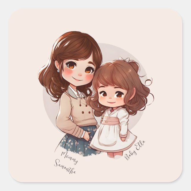 Adorable Mum and Daughter Bond (4) Square Sticker (Front)