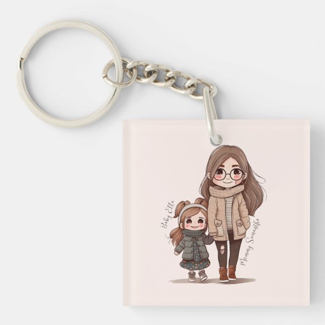 Adorable Mum and Daughter Bond (5) Key Ring (Front)
