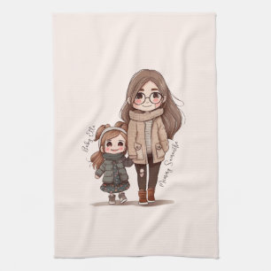 Adorable Mum and Daughter Bond (5) Tea Towel
