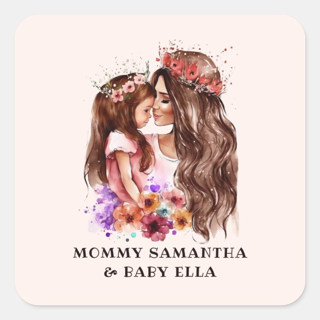 Adorable Mum and Daughter Bond (6) Square Sticker (Front)