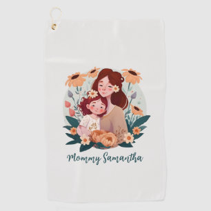 Adorable Mum and Daughter Bond - Floral Frame (3) Golf Towel