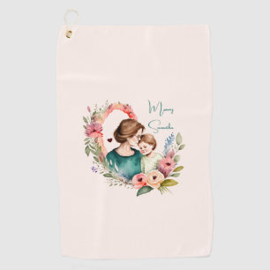 Adorable Mum and Daughter Bond - Floral Frame (4) Golf Towel