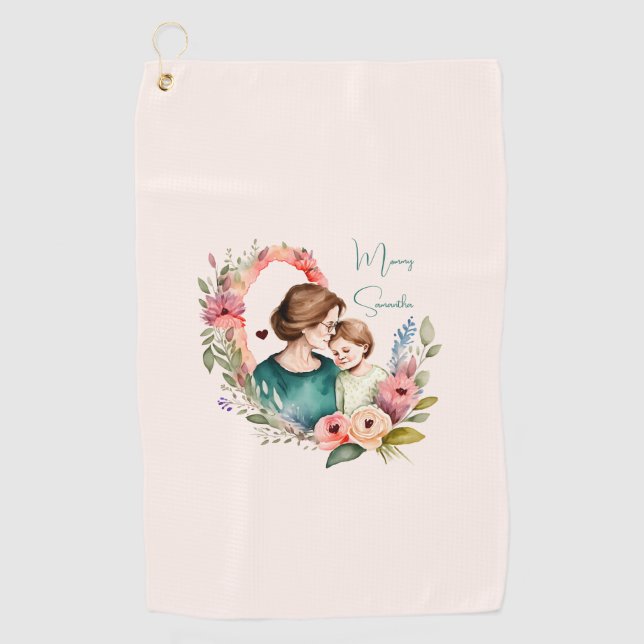 Adorable Mum and Daughter Bond - Floral Frame (4) Golf Towel (Front)