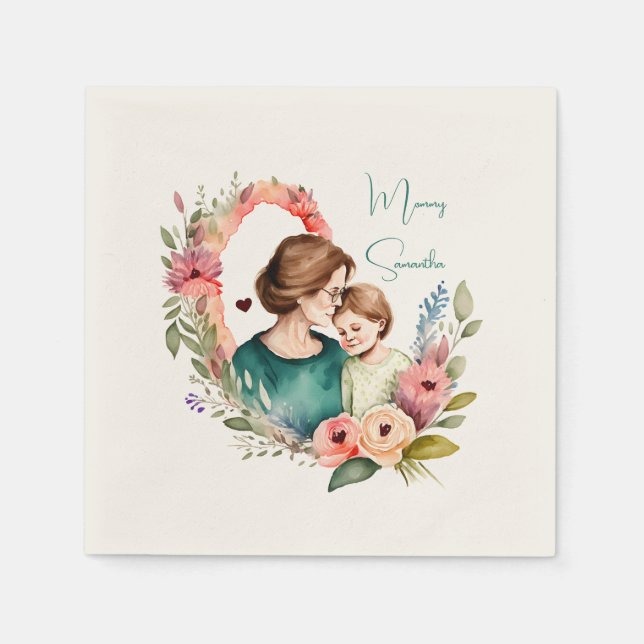 Adorable Mum and Daughter Bond - Floral Frame (4) Napkin (Front)