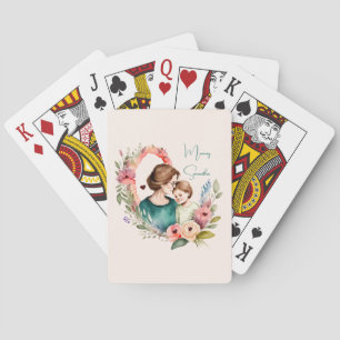 Adorable Mum and Daughter Bond - Floral Frame (4) Playing Cards