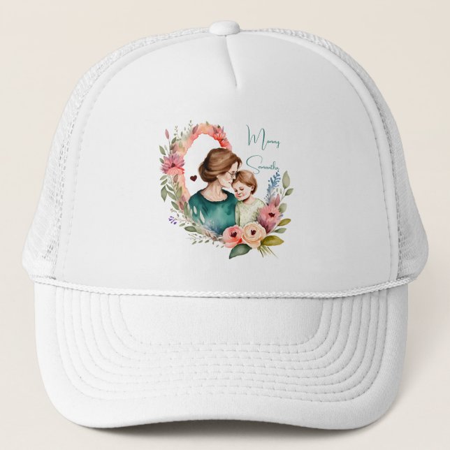 Adorable Mum and Daughter Bond - Floral Frame (4) Trucker Hat (Front)