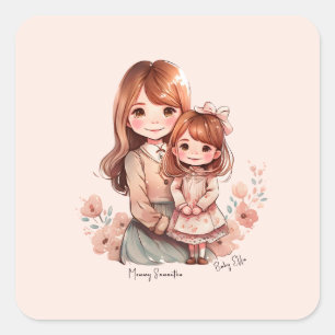 Adorable Mum and Daughter Bond Square Sticker