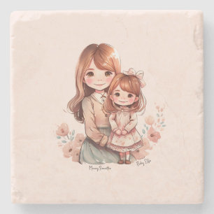 Adorable Mum and Daughter Bond Stone Coaster