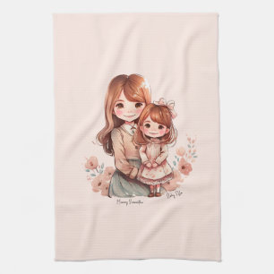 Adorable Mum and Daughter Bond Tea Towel