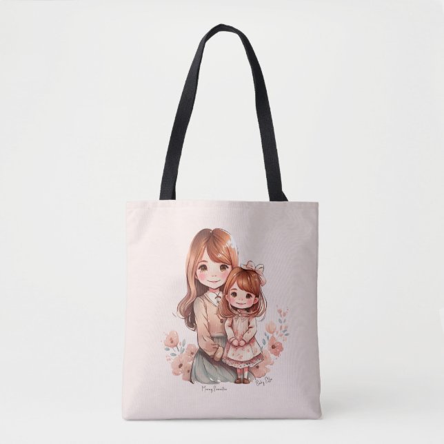 Adorable Mum and Daughter Bond Tote Bag (Front)