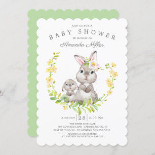 Adorable Mum & Baby Bunny Neutral Baby Shower Invitation
