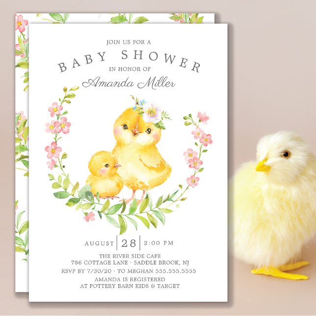 Adorable Mum & Baby Chick Girls Baby Shower Invitation (Creator Uploaded)