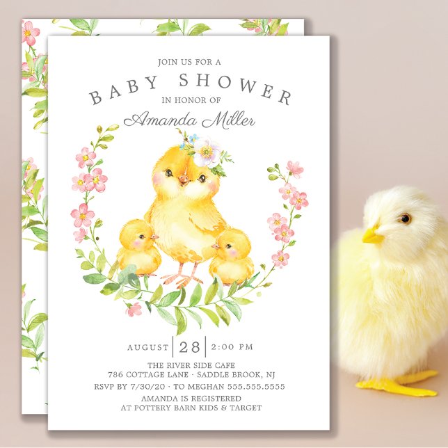 Adorable Mum & Baby Chicks Twins Baby Shower Invitation (Creator Uploaded)