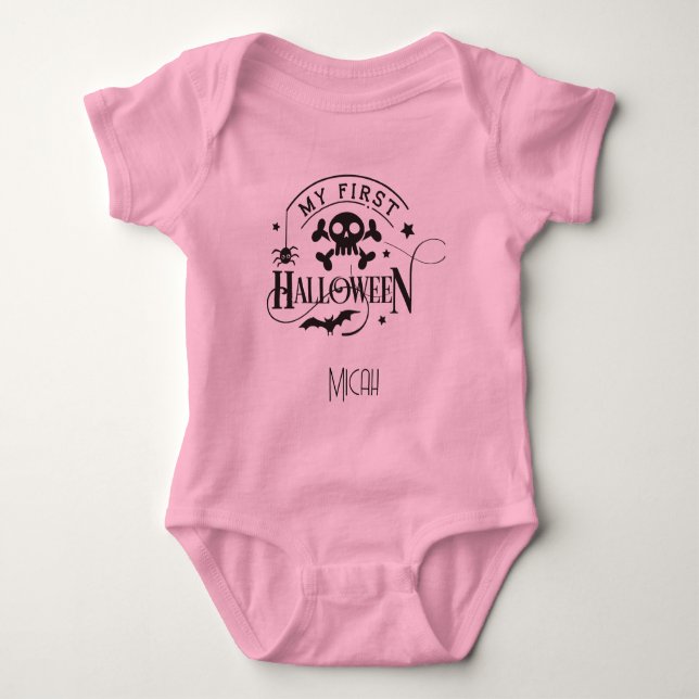 Adorable "My First Halloween"  Monogram Name Baby Bodysuit (Front)