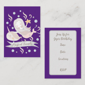 Adorable Narwhal and Mermaid Pastels Personalised Card
