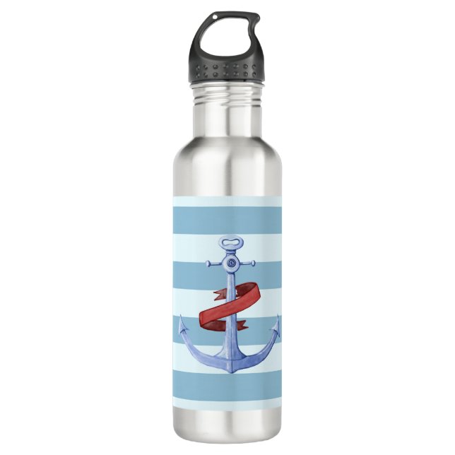 Adorable Nautical Anchor Light Blue  Stripes 710 Ml Water Bottle (Front)