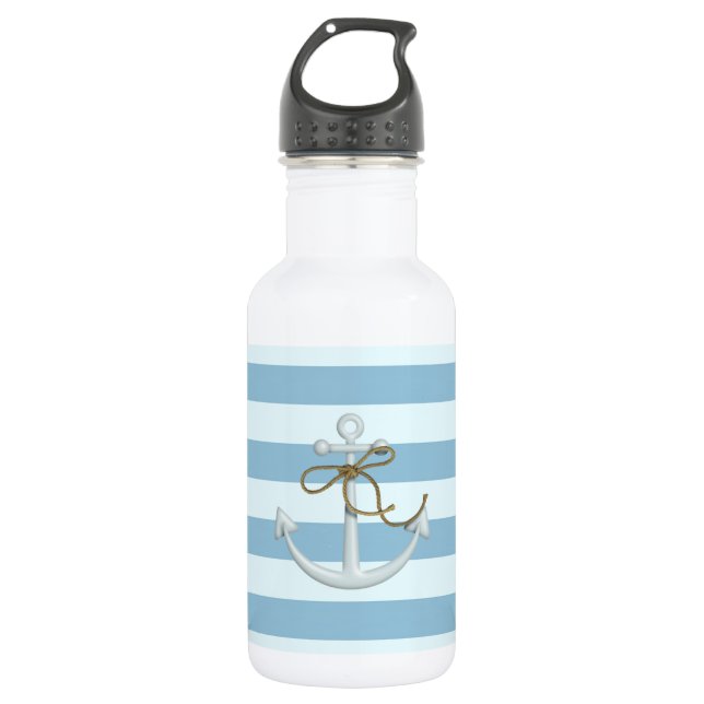 Adorable Nautical Anchor on Light Blue  Stripes 532 Ml Water Bottle (Front)