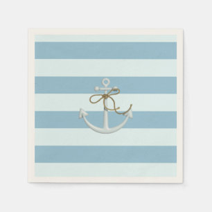 Adorable Nautical Anchor on Light Blue  Stripes Napkin