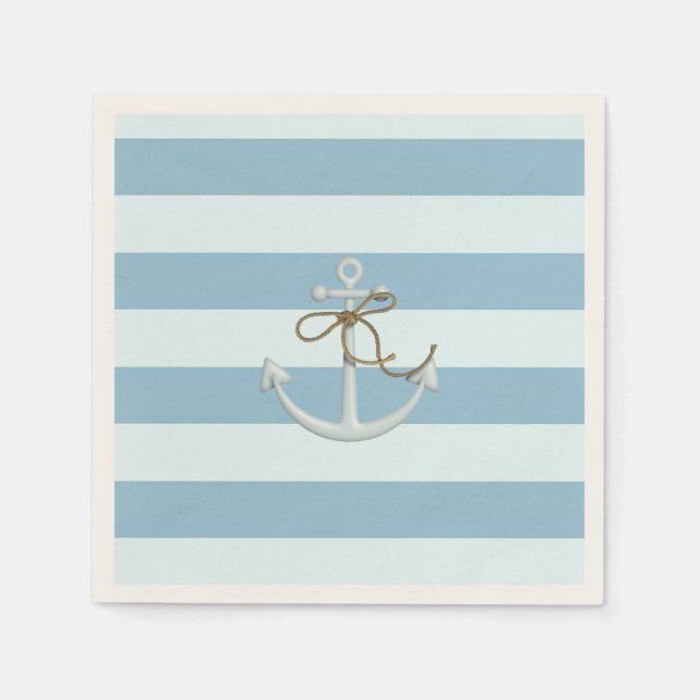 Adorable Nautical Anchor on Light Blue  Stripes Napkin (Front)