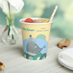 Adorable Nautical Whale Squid Yellow Baby Shower Paper Cups
