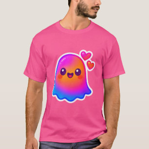 Adorable Neon Kawaii Ghost with Gradient Glow and  T-Shirt