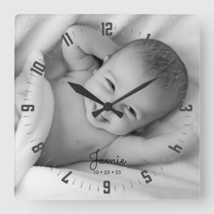 Adorable Newborn Baby Photo Nursery Square Wall Cl Clock