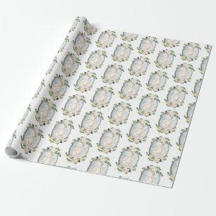 Adorable Newborn Blue Floral Baby Shower Wrapping Paper