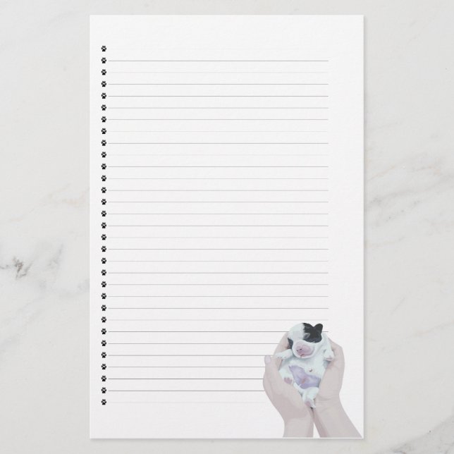 Adorable Newborn Puppy Dog Lined Stationery (Front)