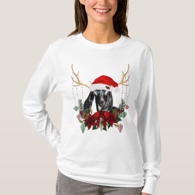 Adorable Nubian Baby Kid Christmas Goat T-Shirt (Front)