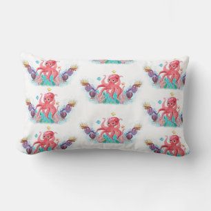 Adorable Ocean Octopus & Colourful Seashells Lumbar Cushion