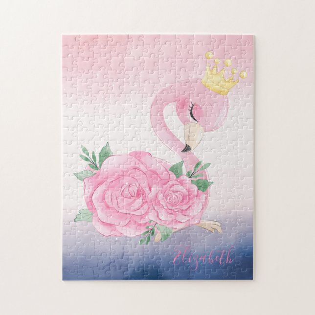Adorable Ombre Colourful Cute Flamingo Jigsaw Puzzle (Vertical)