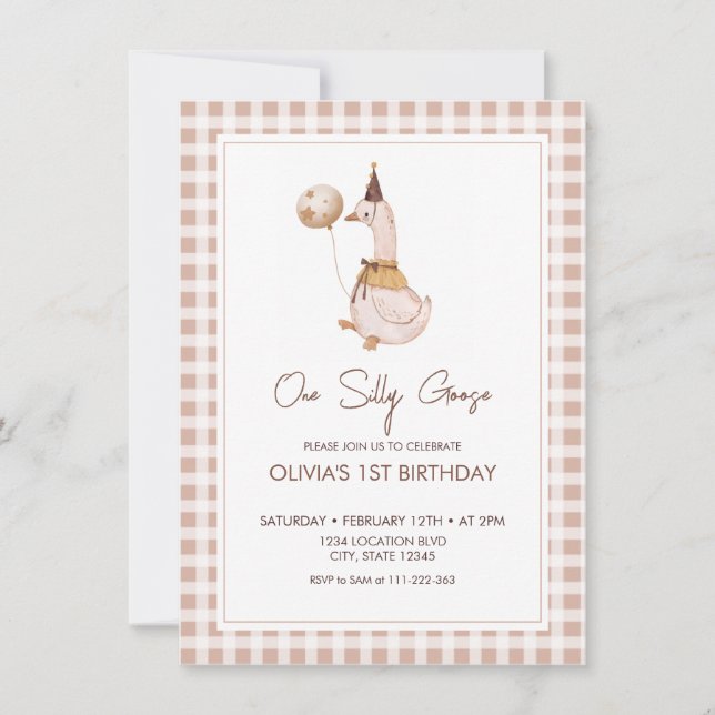 Adorable One Silly Goose Birthday Invitation (Front)
