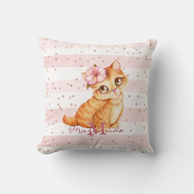 Adorable Orange Baby Cat Illustration Girl Nursery Cushion (Front)