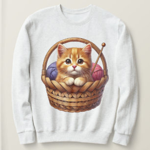 Adorable Orange Kitten in Basket With Yarn Sweatshirt