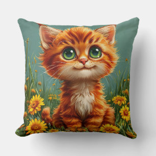 Adorable Orange Kitten Sitting in a Field Cushion