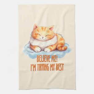 Adorable Orange Tabby Cat- I'm Trying My Best Tea Towel