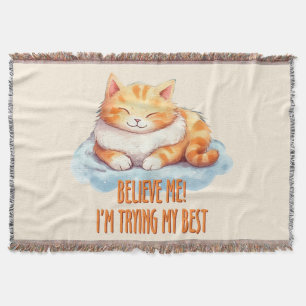 Adorable Orange Tabby Cat- I'm Trying My Best Throw Blanket