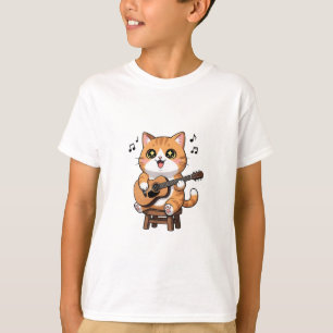 Adorable Orange Tabby Cat Playing Acoustic Guitar T-Shirt