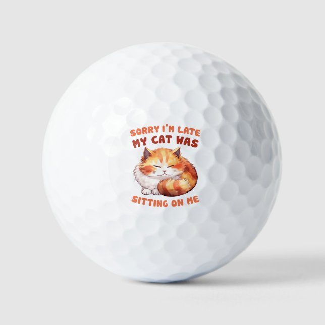 Adorable Orange Tabby Cat- Sorry I'm Late Golf Balls (Front)