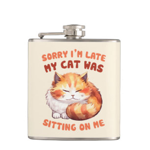 Adorable Orange Tabby Cat- Sorry I'm Late Hip Flask