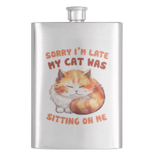 Adorable Orange Tabby Cat- Sorry I'm Late Hip Flask