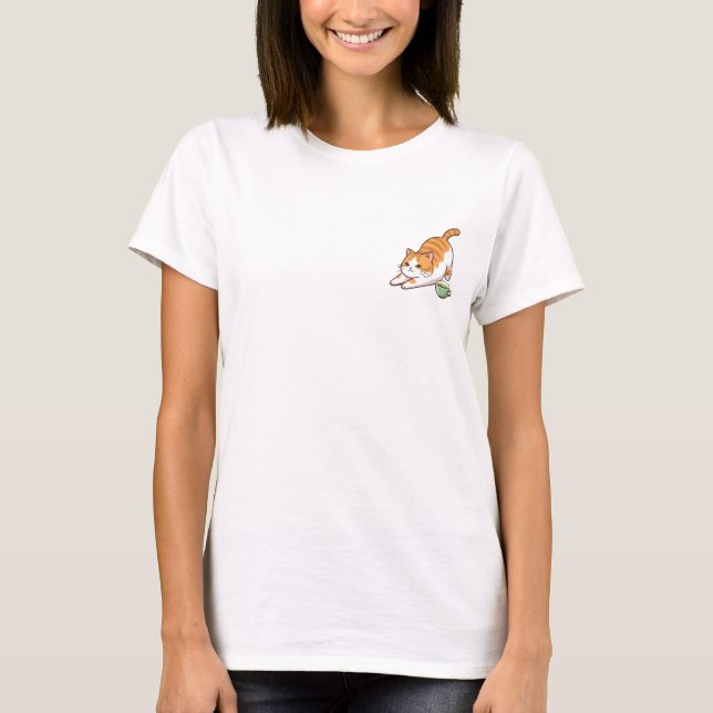 Adorable Orange Tabby Cat Stretching T-Shirt (Front)