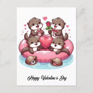 Adorable Otter family Valentine Postcard