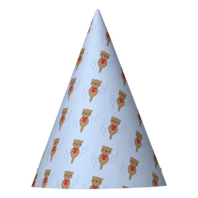 Adorable Otter Hugging a Heart  Party Hat (Front)