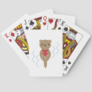 Adorable Otter Hugging a Heart Playing Cards