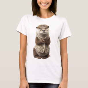 Adorable Otter in Knitted Cardigan T-Shirt