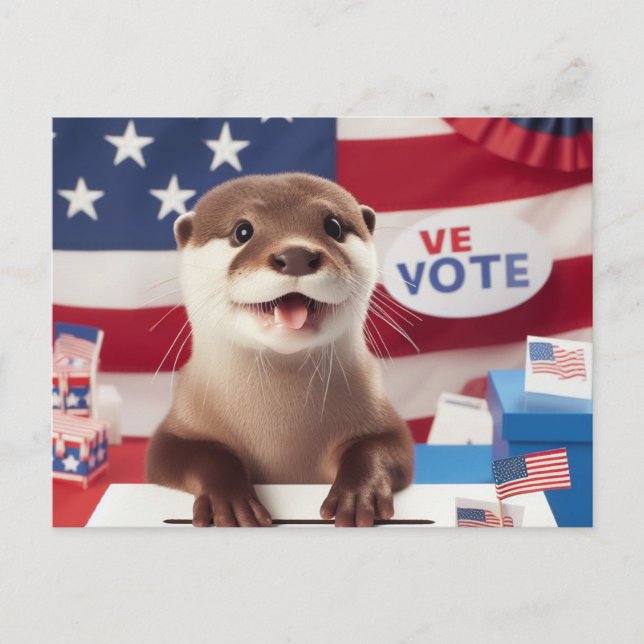 Adorable Otter Patriotic Vote  Postcard (Front)