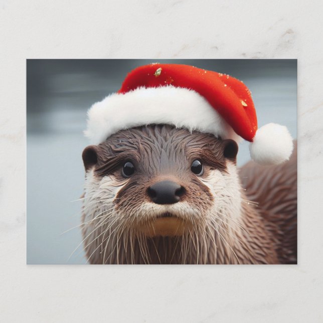 Adorable Otter Santa Hat Postcard (Front)