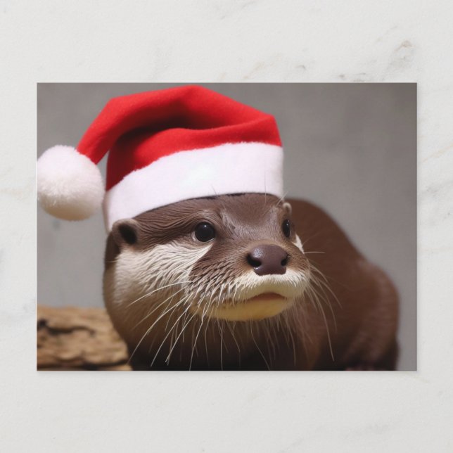 Adorable Otter Santa Hat Postcard (Front)