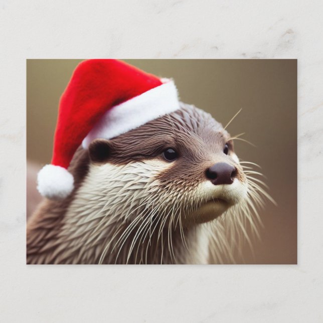 Adorable Otter Santa Hat Postcard (Front)